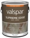 1 Gallon can of Valspar Supreme Edge Exterior Paint & Primer, Semi-Gloss Tint Base for medium-to-deep colors.