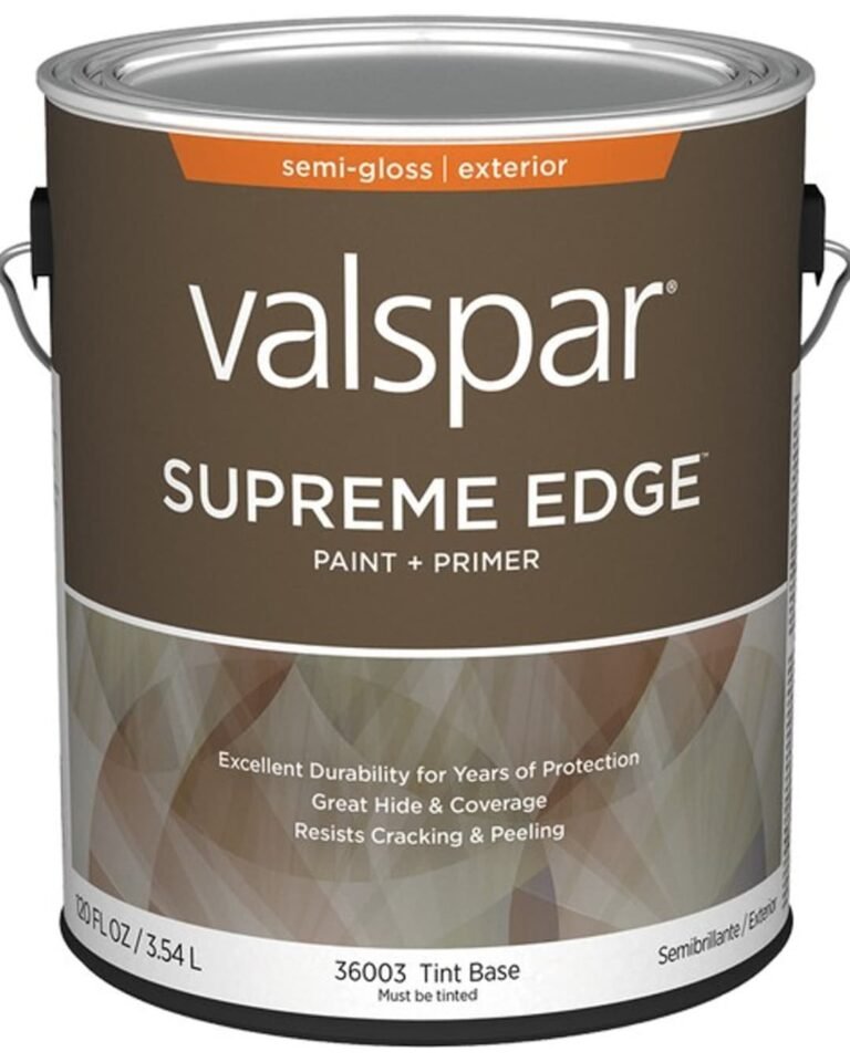 1 Gallon can of Valspar Supreme Edge Exterior Paint & Primer, Semi-Gloss Tint Base for medium-to-deep colors.
