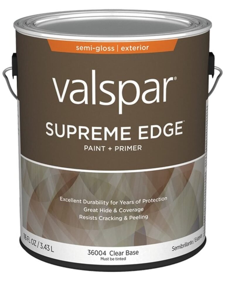 Valspar Supreme Edge Exterior Clear Finish (1 Gal, Semi-Gloss). Durable 100% acrylic topcoat provides UV and weather protection for exterior wood or painted surfaces.
